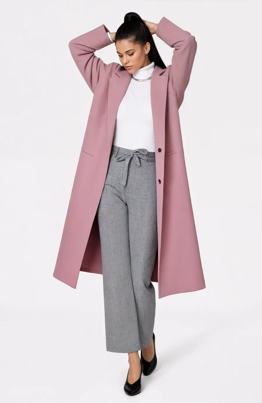 Pink Coat on an AI fashion model